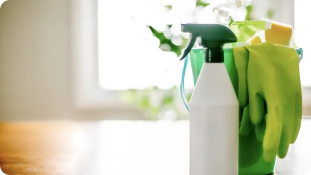 除菌スプレーとゴム手袋