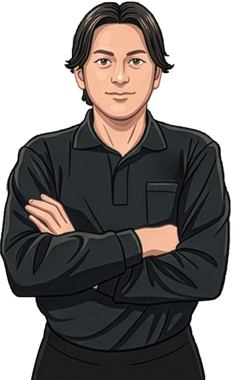 腕組みした作業服の男性スタッフ
